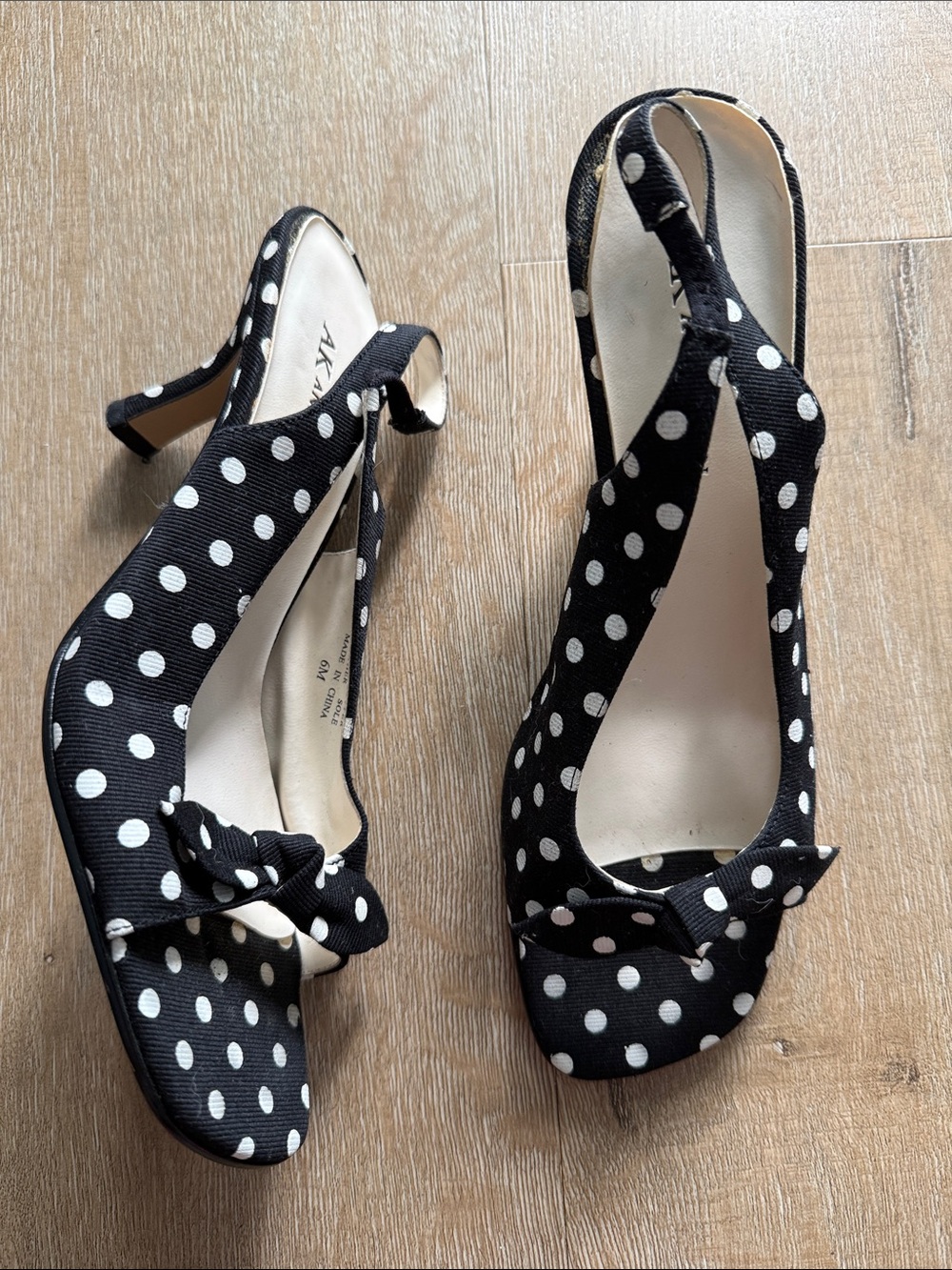 Anne Klein Black and White Polka Dot Slingback Heels with Bow